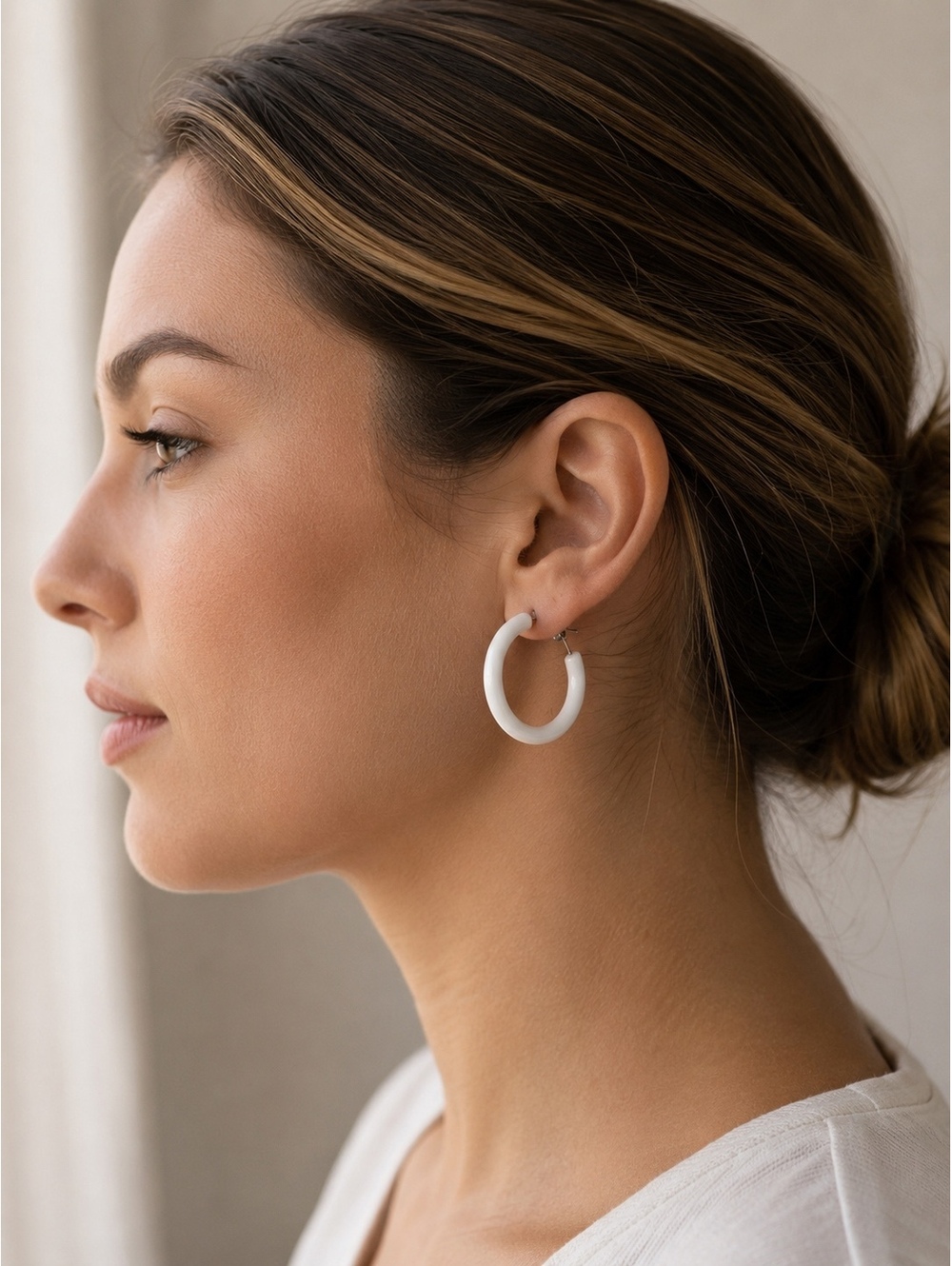 Hoop Earrings + 4 free backs White Acrylic Resin Open Hoop Post Back Lightweight